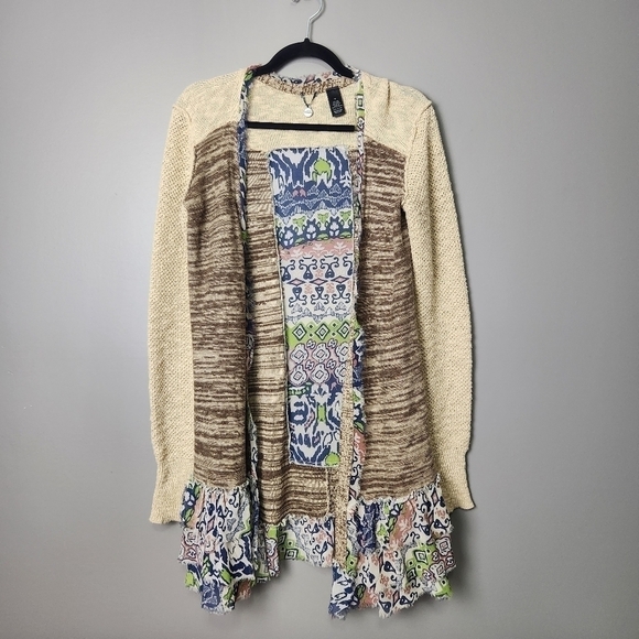 BKE Long Chiffon Ruffle Trimmed Cardigan Size Medium - Picture 3 of 11